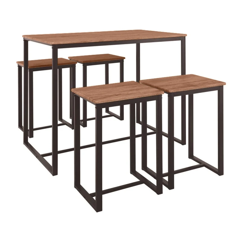 HENRY Set (Bar Table 100x60cm+4 Bar Stools) Metal D.Brown/Walnut