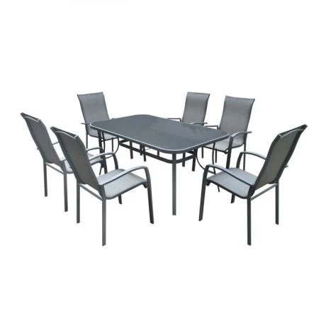 VERONA Set (Table 160x96+6 Armchairs) Steel Dark Grey/Textilene Grey