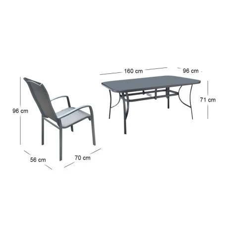 VERONA Set (Table 160x96+6 Armchairs) Steel Dark Grey/Textilene Grey