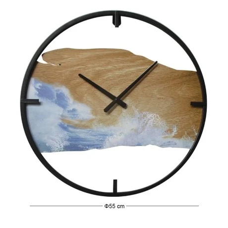 METAL WALL CLOCK WITH PRINTED WOOD SURFACE WAVES 55x55x4CM