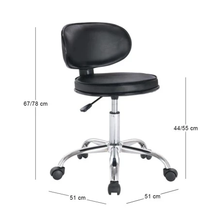 GLORY Stool With Back, Pu Black/Chromed Base