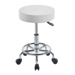 GLORY Stool (with footrest) Pu White/Chromed Base (D35x47/61cm)
