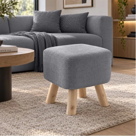 WOODEN STOOL WITH GREY CUSHION TOP 30X33CM