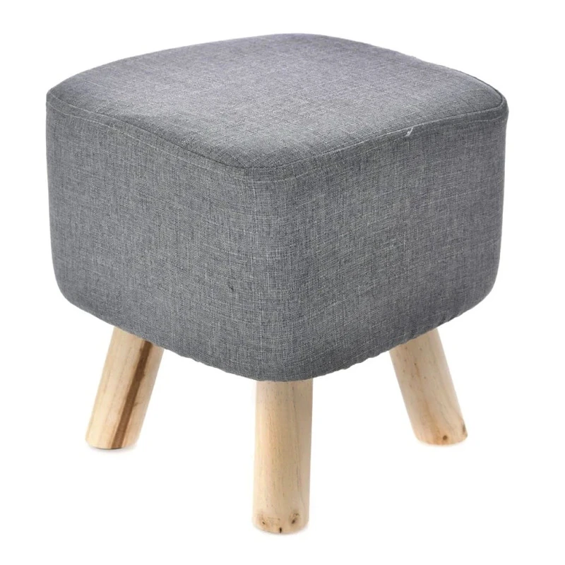 WOODEN STOOL WITH GREY CUSHION TOP 30X33CM