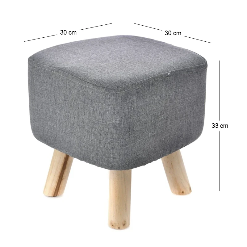 WOODEN STOOL WITH GREY CUSHION TOP 30X33CM