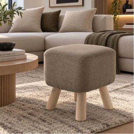 WOODEN STOOL WITH BROWN CUSHION TOP 30X30Χ40CM