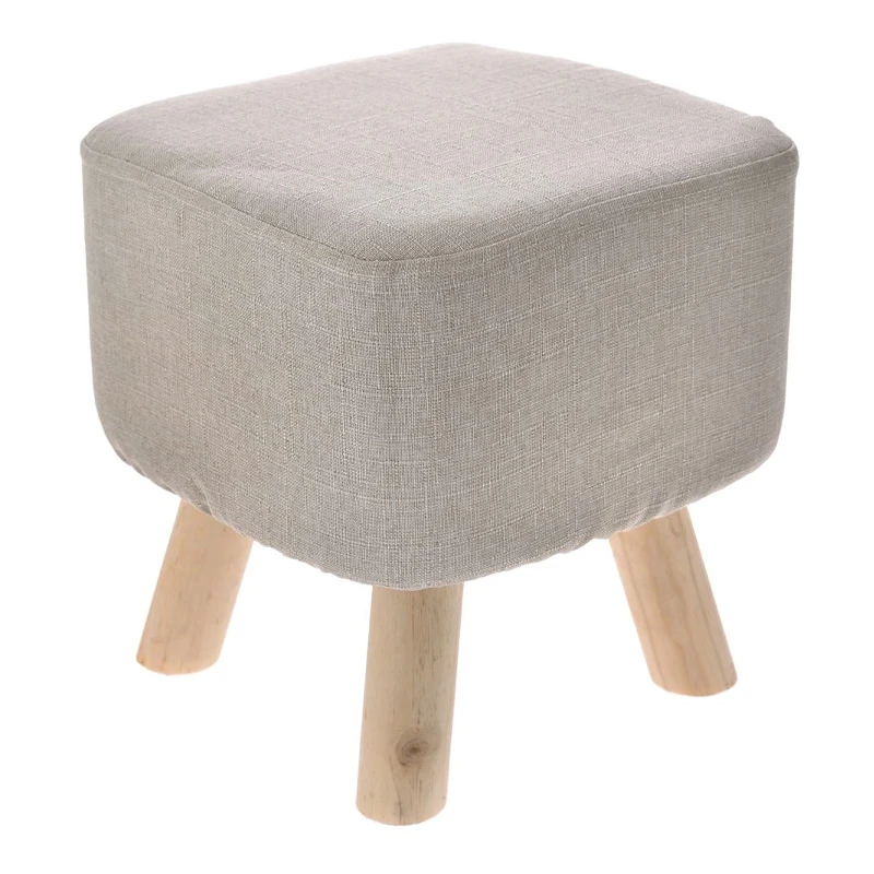WOODEN STOOL WITH CREAM CUSHION TOP 33X31X33CM