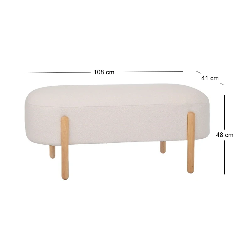 LENGTHY STOOL WITH CREAM CUSHION AND WOODEN LEGS 108X41X48CM