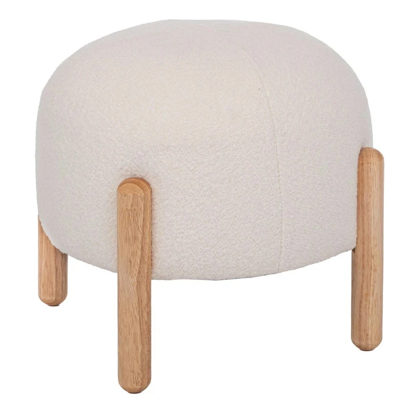 CIRCLE STOOL WITH CREAM CUSHION WITH WOODEN LEGS 45X45X36CM