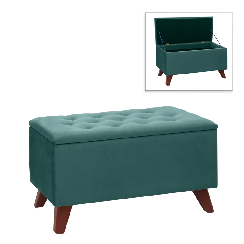 Lotus Megapap velvet fabric stool in dark green color 90x40x50cm.