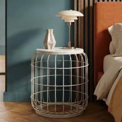 Muller Megapap metallic - Mdf stool - side table in white color 35x35x47cm.