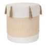 WHITE CRΘME FABRIC STOOL WITH TASSELS D34X37CM