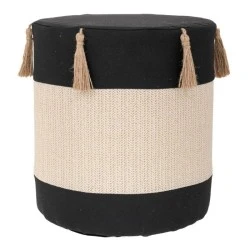 BLACK CRΘME FABRIC STOOL WITH TASSELS D34X37CM BLACK CRΘME FABRIC STOOL WITH TASSELS D34X37CM