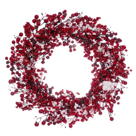 XMAS RED WREATH WITH BERRIES AND SNOW 55CM