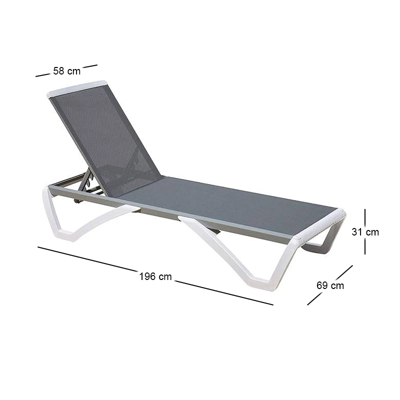 SUMMER K/D Sunlounger (w/arms) ALU, PP White, Textilene Grey