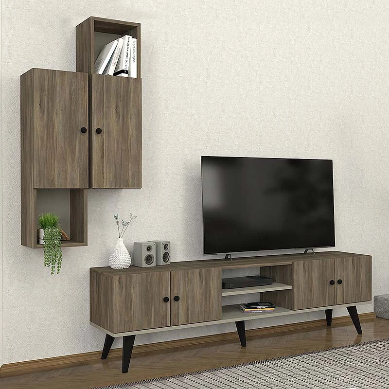 Bergamo Megapap melamine TV unit in dark walnut 180x37x52cm.