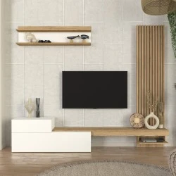 Dumont Megapap melamine tv unit in white - sepet oak color 240x36.8x200cm. Dumont Megapap melamine tv unit in white - sepet oak color 240x36.8x200cm.
