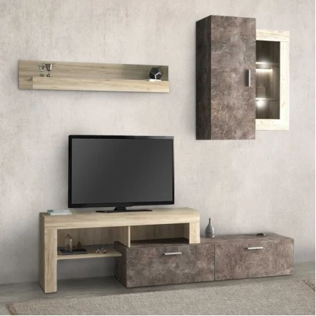Σύνθεση τηλεόρασης Maeve Megapap χρώμα γκρι oak - dark atelier 224x42x190εκ.