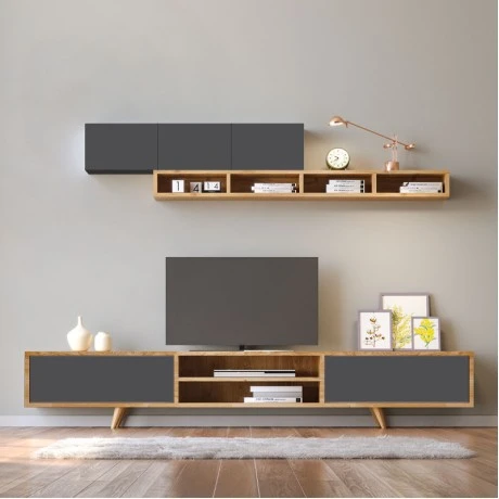 Σύνθεση τηλεόρασης Serine Megapap χρώμα sapphire oak - ανθρακί 170x37x45εκ.
