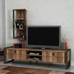 Ursula Megapap melamine TV unit in walnut - black color 184,5x34x45cm. Ursula Megapap melamine TV unit in walnut - black color 184,5x34x45cm.