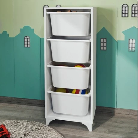 Kayra I Megapap melamine multipurpose furniture with 4 baskets in white color 45.2x29.7x116.3cm.