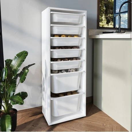 Kayra Megapap melamine multipurpose furniture with 7 baskets in white color 45.4x30x125cm.