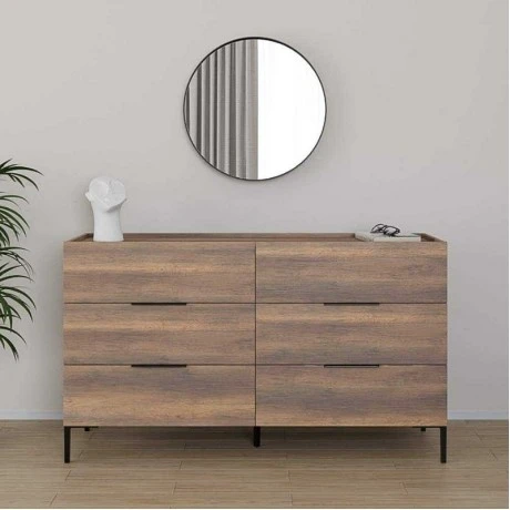 Oryana Megapap melamine chest of drawers in walnut color 140x44x81cm.