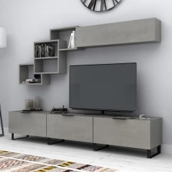 Heydar Megapap melamine TV unit in concrete grey color 210x35x40cm. Heydar Megapap melamine TV unit in concrete grey color 210x35x40cm.