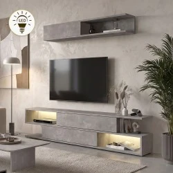 Manet Megapap melamine TV unit with LED in cocnrete grey color 180x29,5x39cm. Manet Megapap melamine TV unit with LED in cocnrete grey color 180x29,5x39cm.