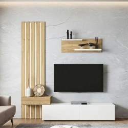 Rosaline Megapap melamine tv unit in white - sepet oak color 183x31.3x196.9cm. Rosaline Megapap melamine tv unit in white - sepet oak color 183x31.3x196.9cm.