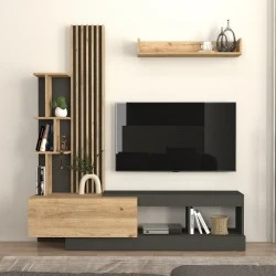 Vermont Megapap melamine tv unit in anthracite - sepet oak color 180x40x193.8cm. Vermont Megapap melamine tv unit in anthracite - sepet oak color 180x40x193.8cm.