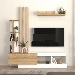Vermont Megapap melamine tv unit in white - sepet oak color 180x40x193.8cm. Vermont Megapap melamine tv unit in white - sepet oak color 180x40x193.8cm.