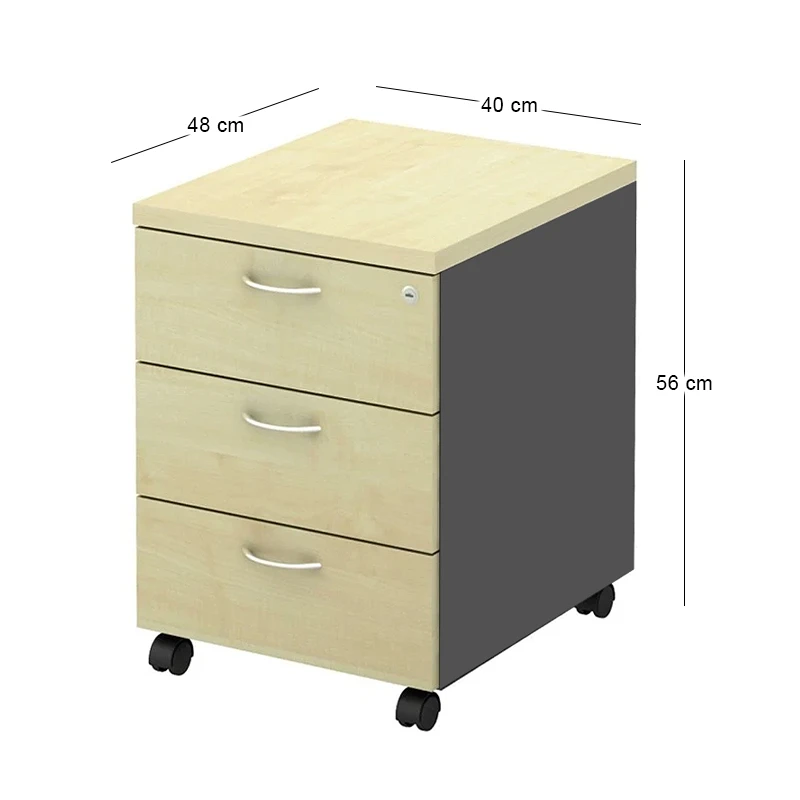 Mobile Pedestal 3-Drawers 40x48x56 DG/Beech
