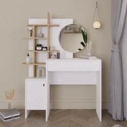 Mup Megapap melamine dressing table in white - oak color 105x35x151cm. Mup Megapap melamine dressing table in white - oak color 105x35x151cm.