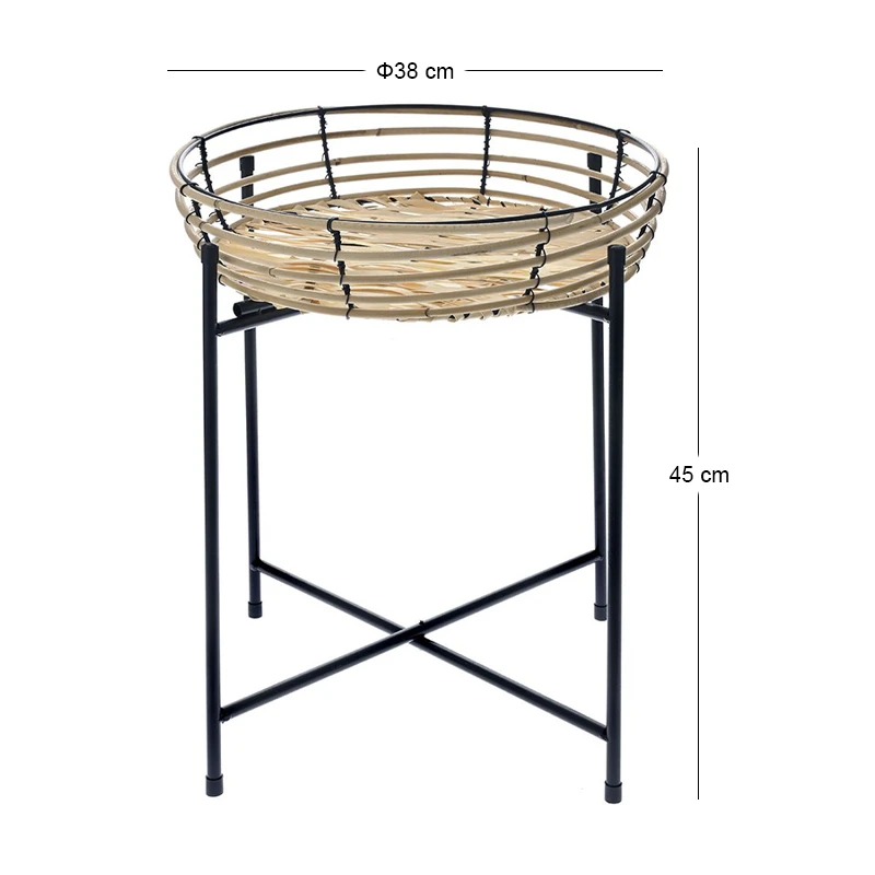 WICKER TABLE TRAY WITH METAL BLACK LEGS D38X45CM