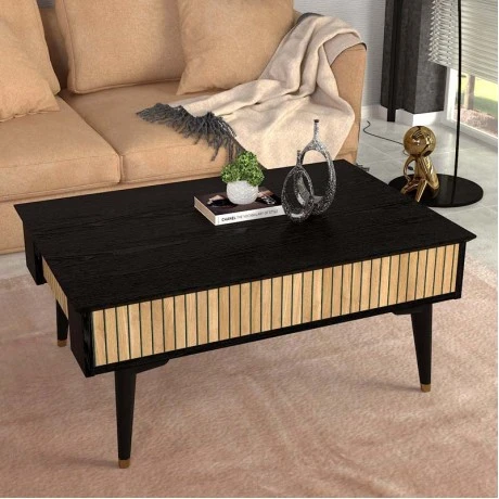 Bolea Megapap melamine coffee table in modern black and oak color 90x60x38.6cm.