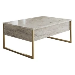 Luxe Megapap metal - melamine coffee table in travertine - gold color 90x60x40cm. Luxe Megapap metal - melamine coffee table in travertine - gold color 90x60x40cm.