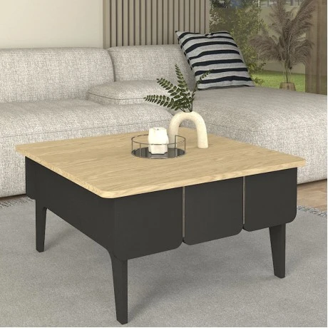 Τραπεζάκι σαλονιού Pedro Megapap χρώμα ανθρακί - rota oak 73,2x73,2x38,6εκ.