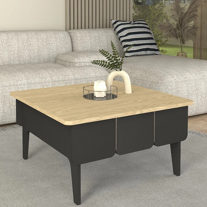 Pedro Megapap melamine coffee table in anthracite - rota oak color 73.2x73.2x38.6cm.