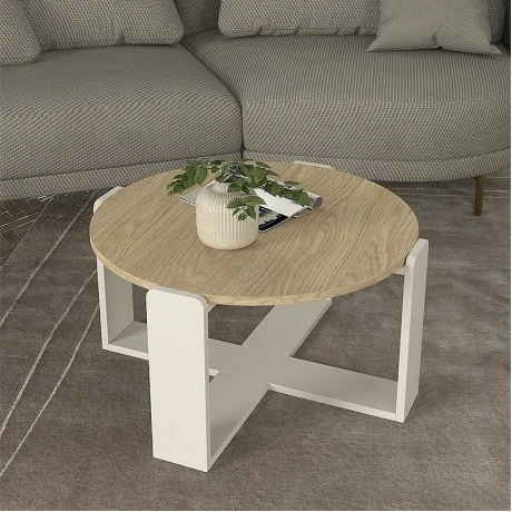 Τραπεζάκι σαλονιού Rebel Megapap χρώμα rota oak - sandstone Ø70x38εκ.