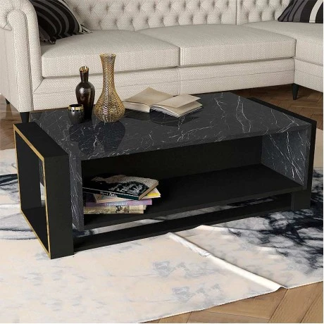 Serina Megapap melamine coffee table in black marble effect color 107x60x40cm.