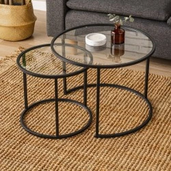 Vetro Megapap metal - tempered glass coffee table in black color Ø60x43cm. Vetro Megapap metal - tempered glass coffee table in black color Ø60x43cm.