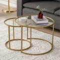 Vetro Megapap metal - tempered glass coffee table in gold color Ø60x43cm.