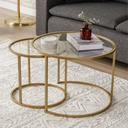 Vetro Megapap metal - tempered glass coffee table in gold color Ø60x43cm. Vetro Megapap metal - tempered glass coffee table in gold color Ø60x43cm.