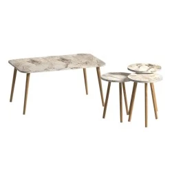 Soul Megapap melamine coffee table set of 4 in beige marble effect color 90x55x43cm. Soul Megapap melamine coffee table set of 4 in beige marble effect color 90x55x43cm.
