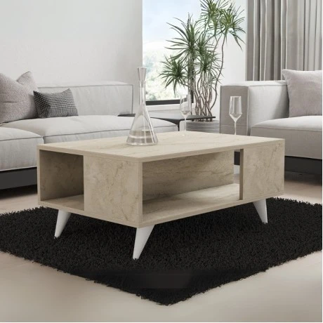 Τραπεζάκι σαλονιού Yuka Megapap χρώμα travertine 90x60x39,5εκ.