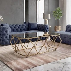 Acton coffee table with metallic frame in golden color - glass surface in black color 123x63x44cm. Acton coffee table with metallic frame in golden color - glass surface in black color 123x63x44cm.