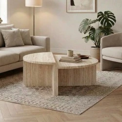 Aloeva Megapap melamine coffee table in travertine color Ø90x37cm. Aloeva Megapap melamine coffee table in travertine color Ø90x37cm.