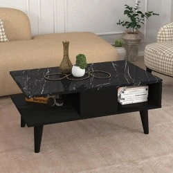 Andros Megapap melamine coffee table in black - black marble color 90x54x39,6cm. Andros Megapap melamine coffee table in black - black marble color 90x54x39,6cm.
