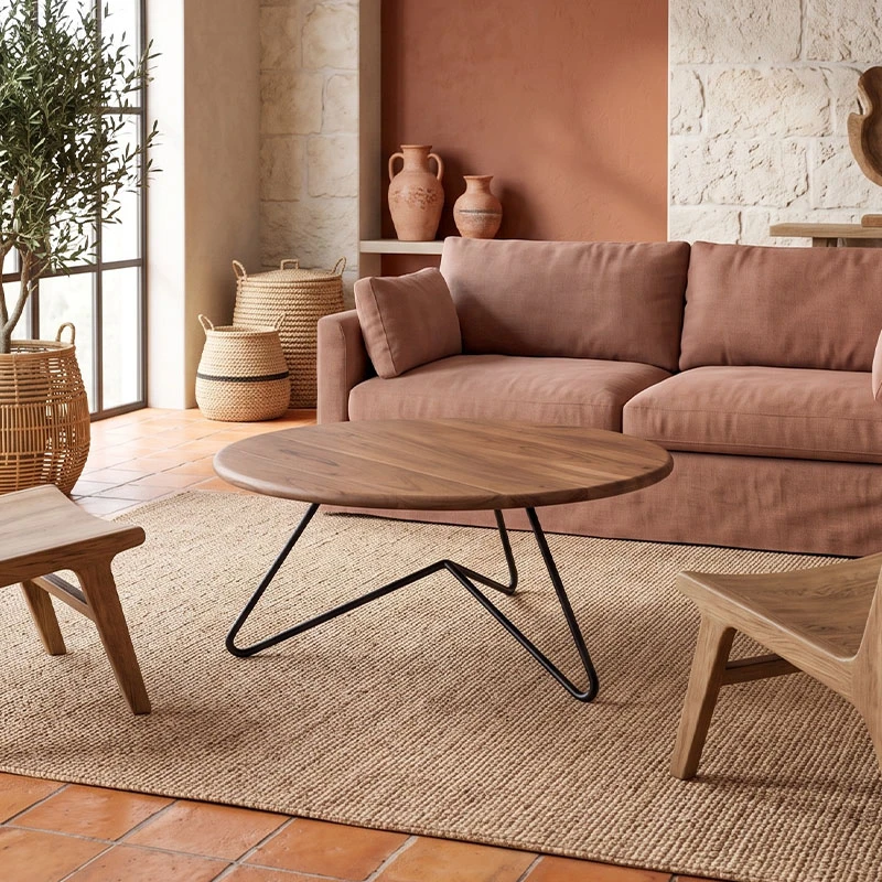 BORAL Coffee Table d.83x40 Acacia Natural Finish (Black Paint)